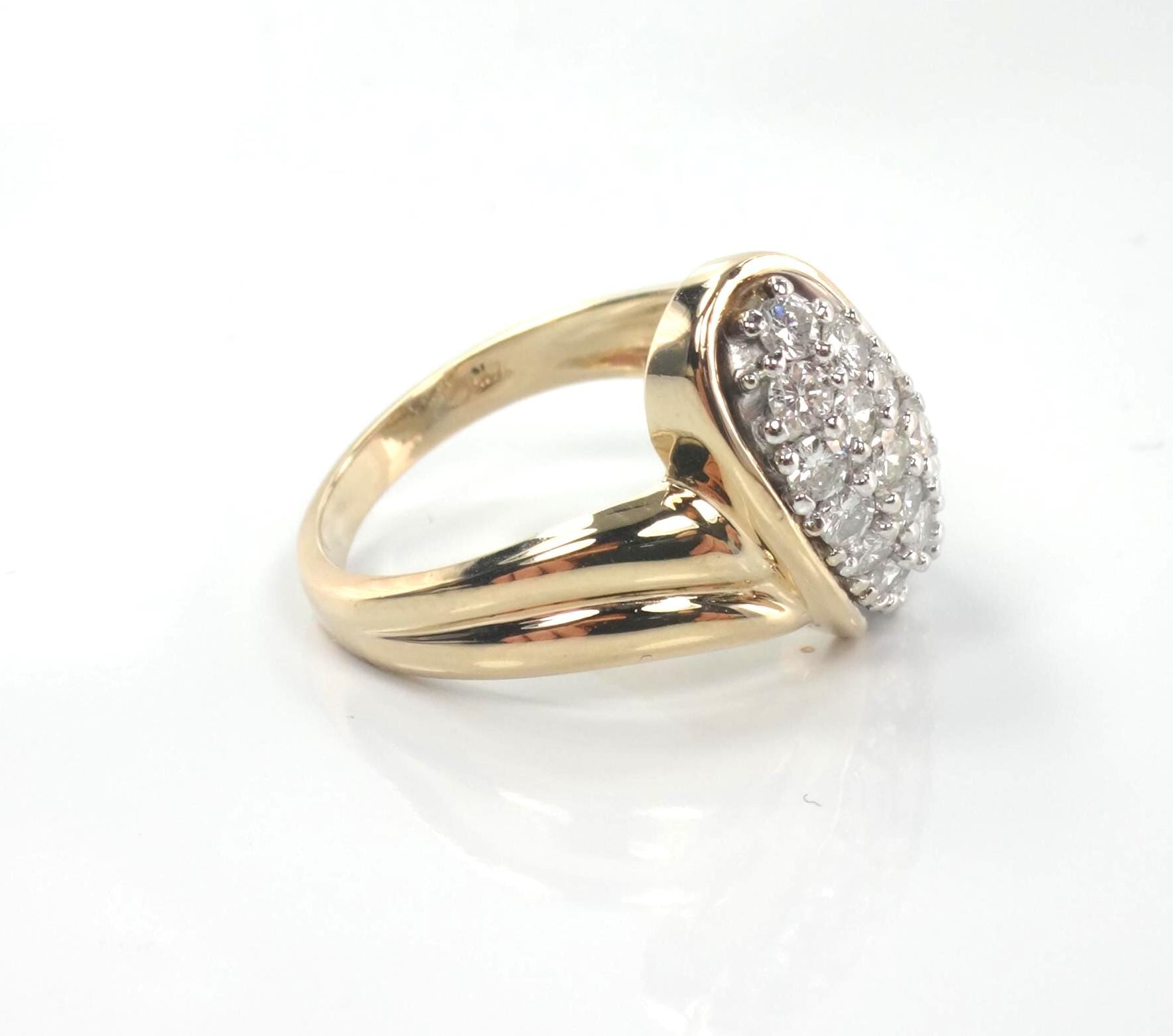 Vintage 14k Yellow Gold Diamond Pave Cluster Ring: 1980s 1.0 CT TDW-BelmarJewelers