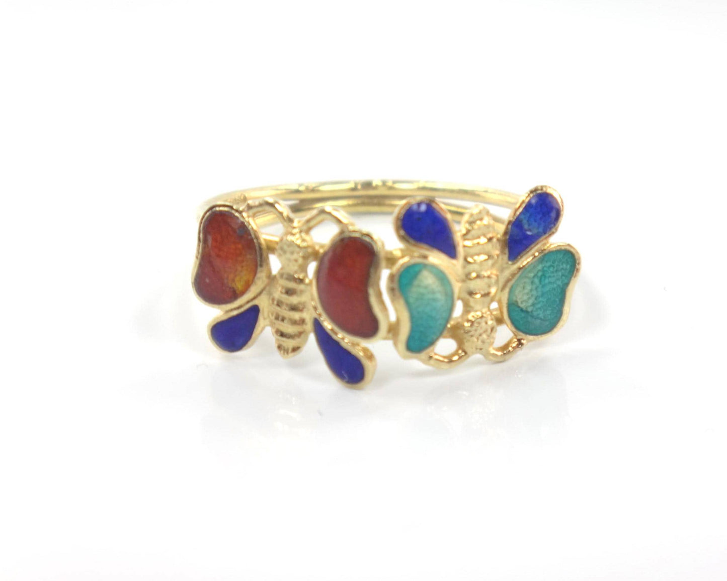 Solid 14k Gold Enamel Butterfly Ring - Vintage - Size 5.25-BelmarJewelers