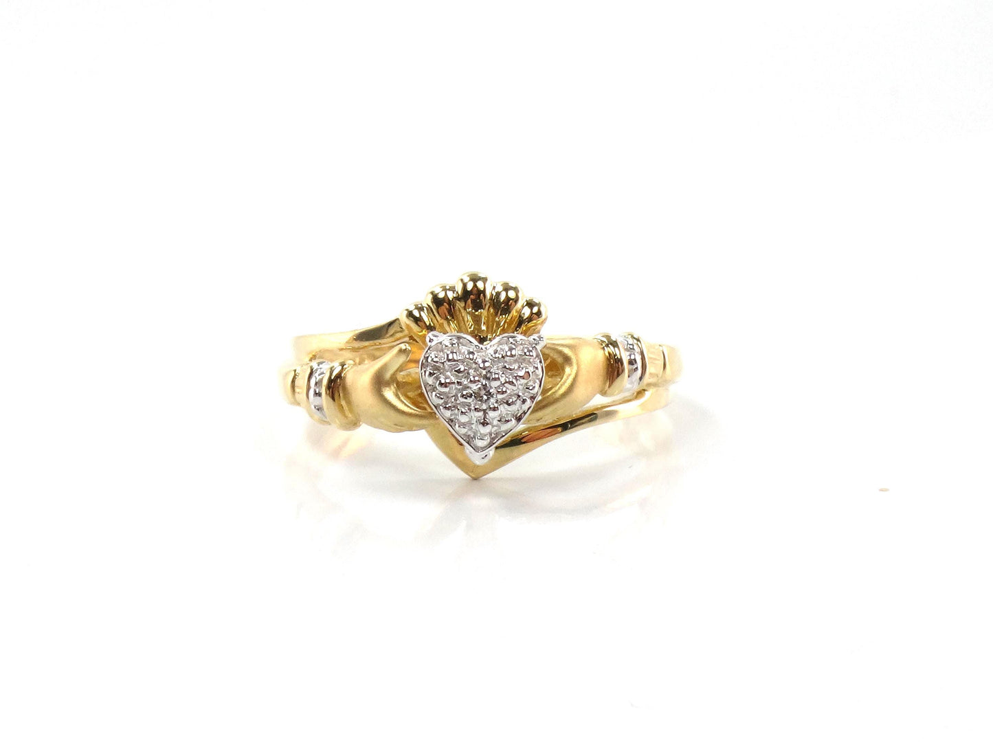 Vintage 14k Gold Diamond Claddagh Ring | Wedding Band | Size 7-BelmarJewelers