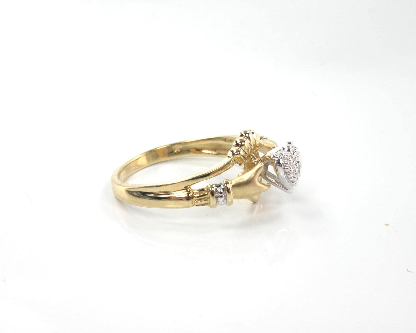 Vintage 14k Gold Diamond Claddagh Ring | Wedding Band | Size 7-BelmarJewelers