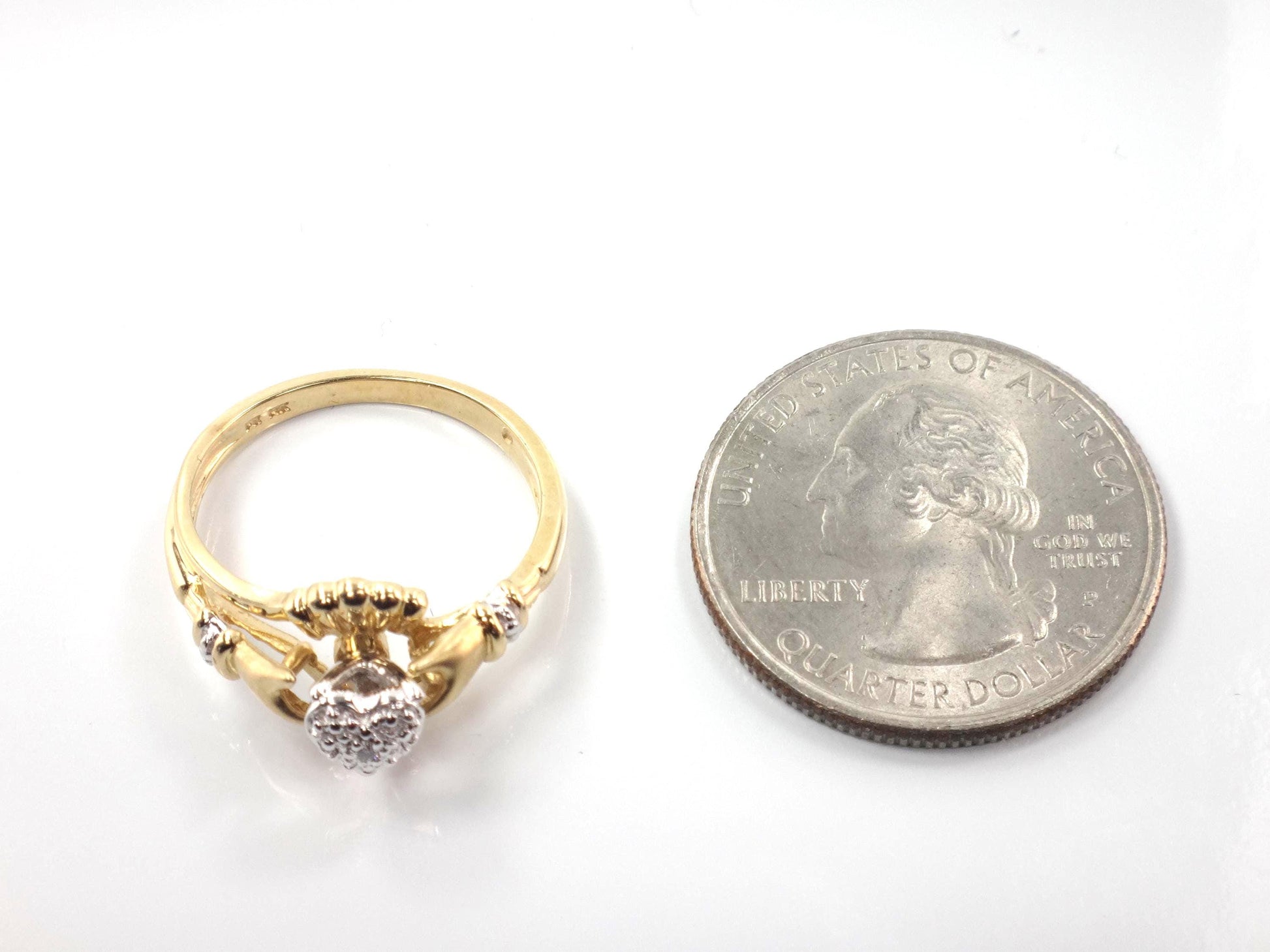 Vintage 14k Gold Diamond Claddagh Ring | Wedding Band | Size 7-BelmarJewelers