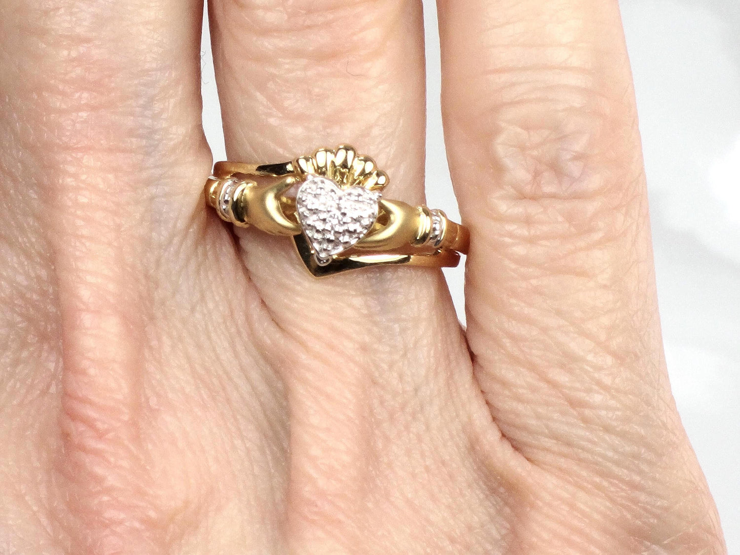 Vintage 14k Gold Diamond Claddagh Ring | Wedding Band | Size 7-BelmarJewelers