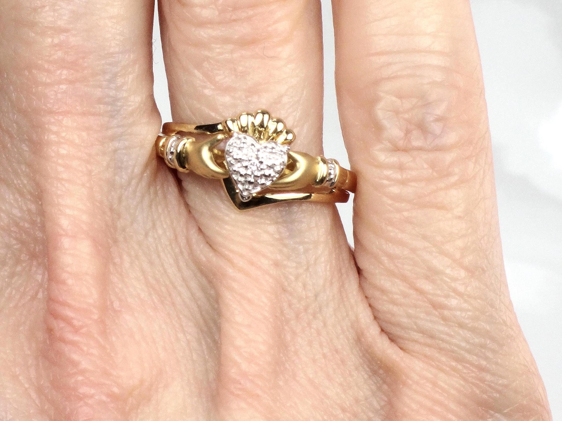 Vintage 14k Gold Diamond Claddagh Ring | Wedding Band | Size 7-BelmarJewelers