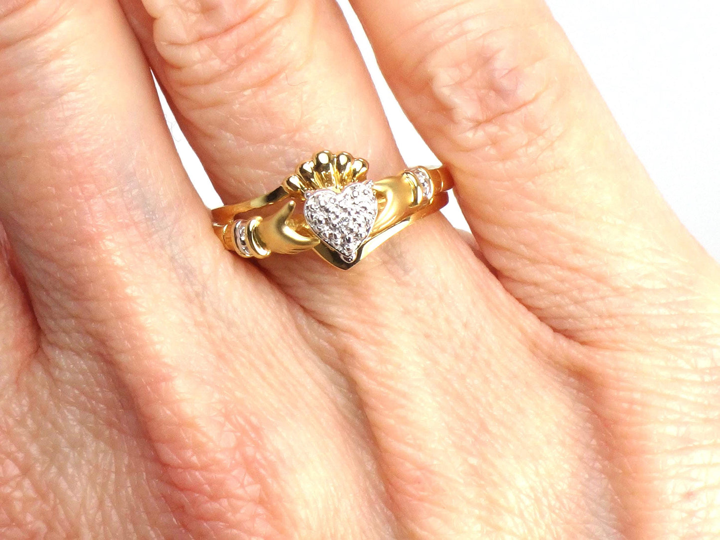 Vintage 14k Gold Diamond Claddagh Ring | Wedding Band | Size 7-BelmarJewelers