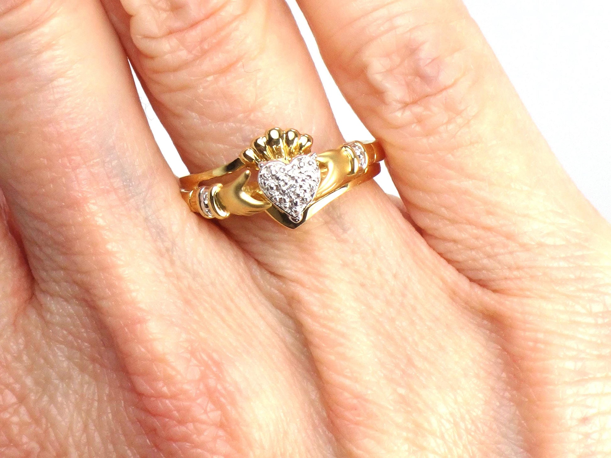 Vintage 14k Gold Diamond Claddagh Ring | Wedding Band | Size 7-BelmarJewelers