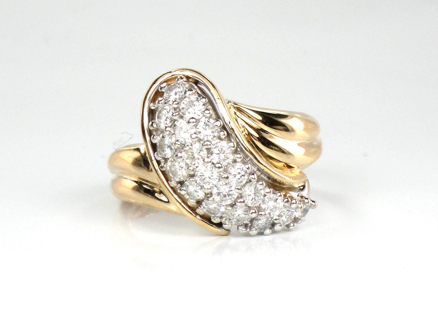 Vintage 14k Yellow Gold Diamond Pave Cluster Ring: 1980s 1.0 CT TDW-BelmarJewelers