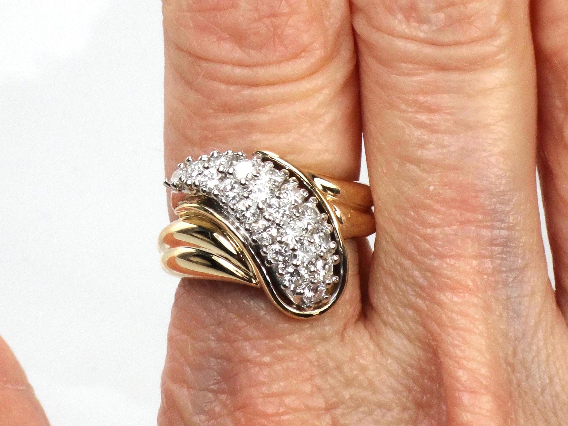 Vintage 14k Yellow Gold Diamond Pave Cluster Ring: 1980s 1.0 CT TDW-BelmarJewelers