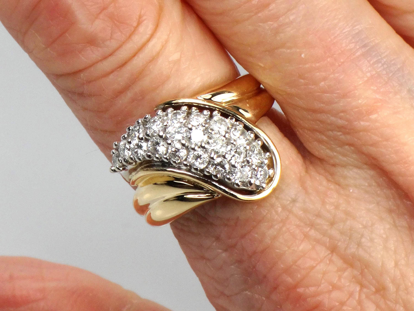 Vintage 14k Yellow Gold Diamond Pave Cluster Ring: 1980s 1.0 CT TDW-BelmarJewelers