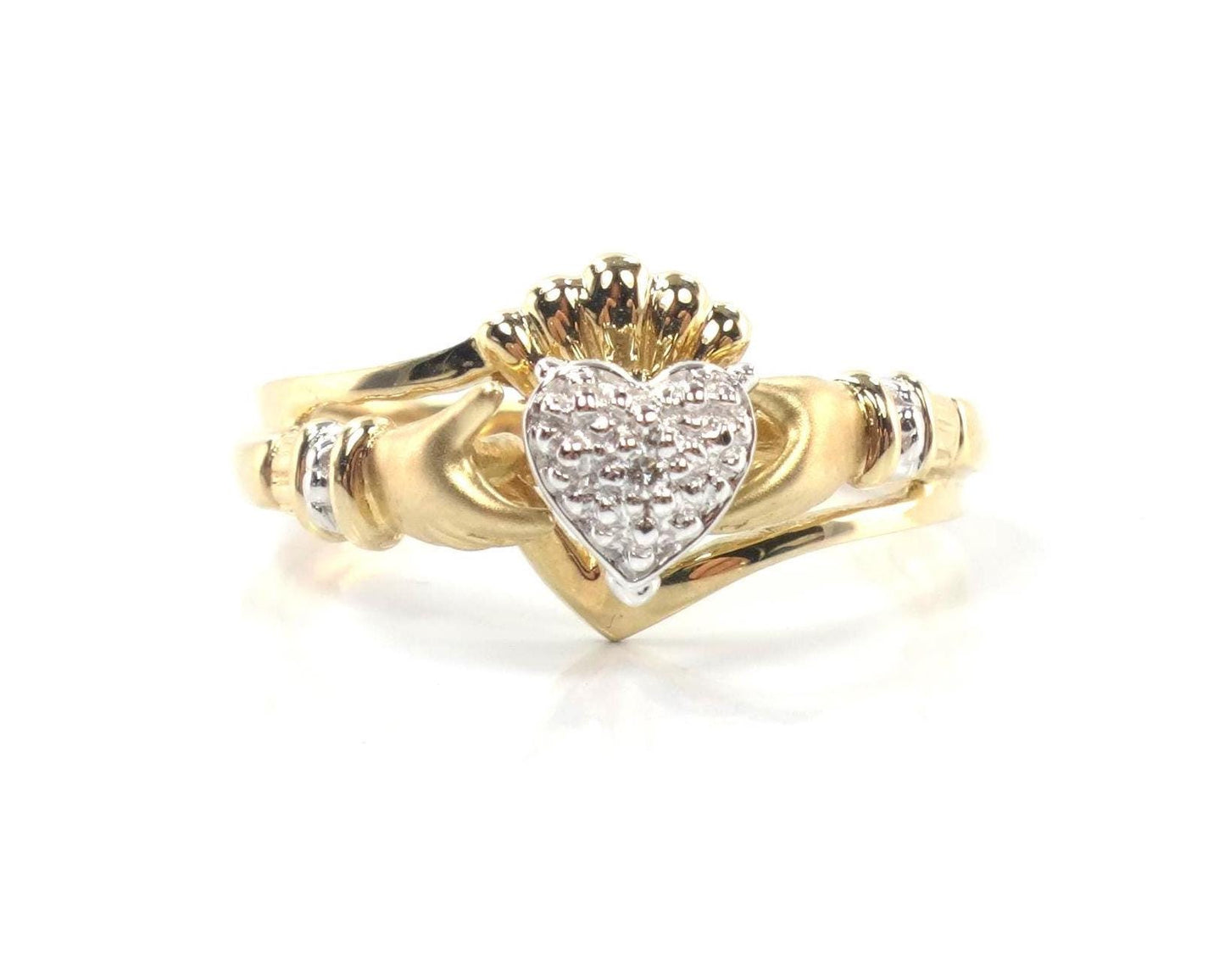 Vintage 14k Gold Diamond Claddagh Ring | Wedding Band | Size 7-BelmarJewelers