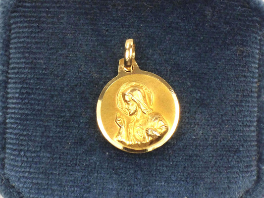 Vintage Small 14k Gold Sacred Heart Jesus Mary Medal Charm Pendant