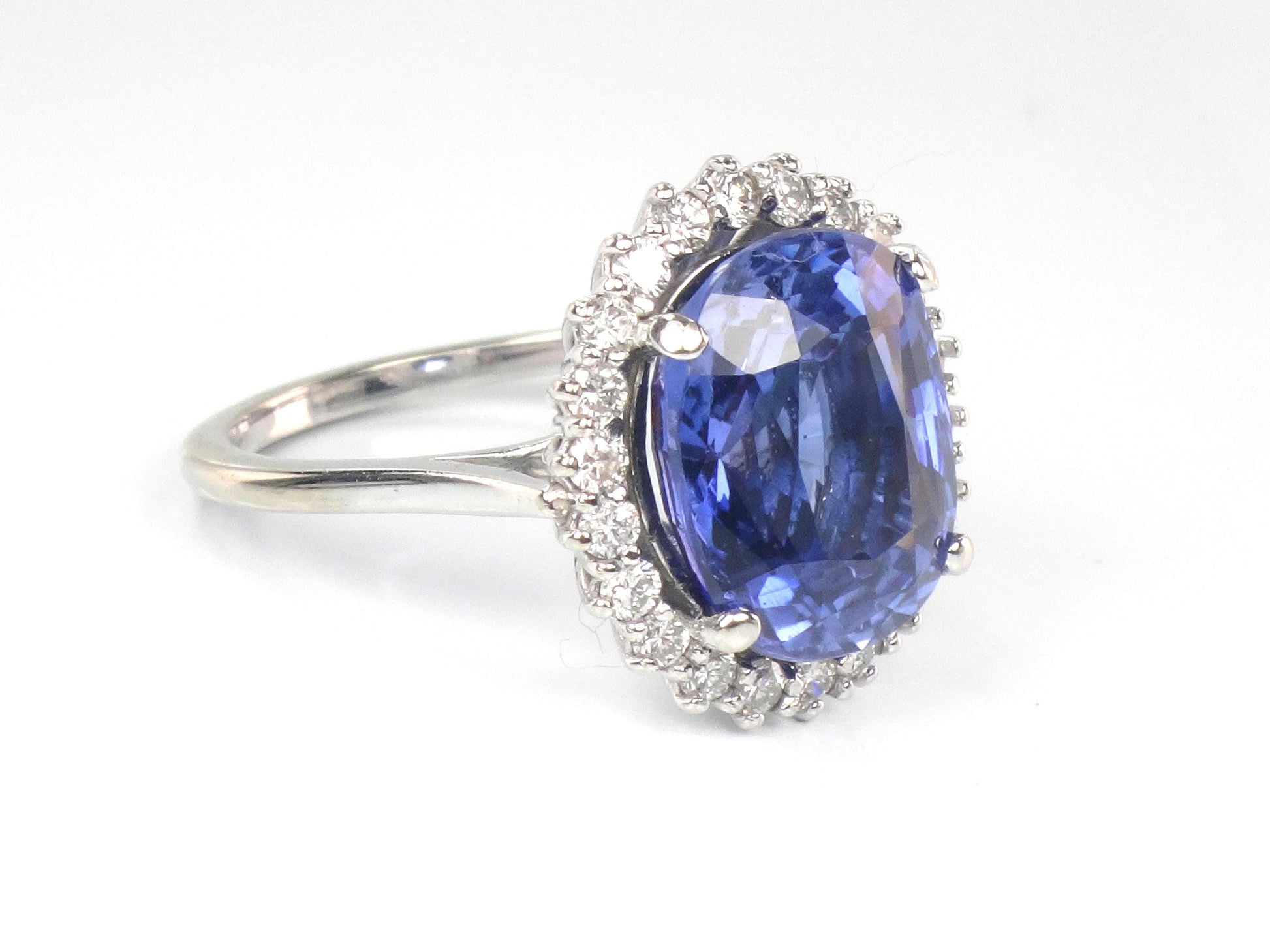Vintage 14k Gold Oval Blue Sapphire Diamond Halo Ring, Size 7-BelmarJewelers