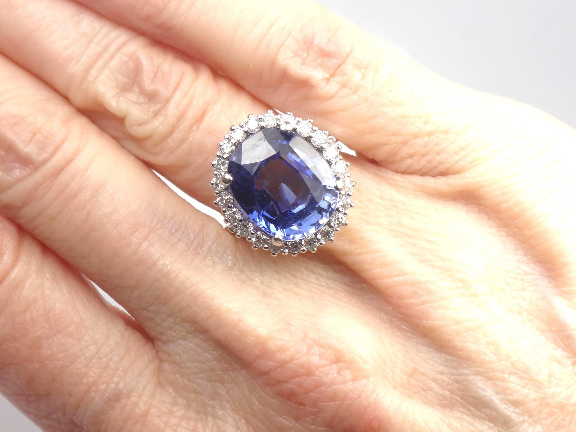 Vintage 14k Gold Oval Blue Sapphire Diamond Halo Ring, Size 7-BelmarJewelers