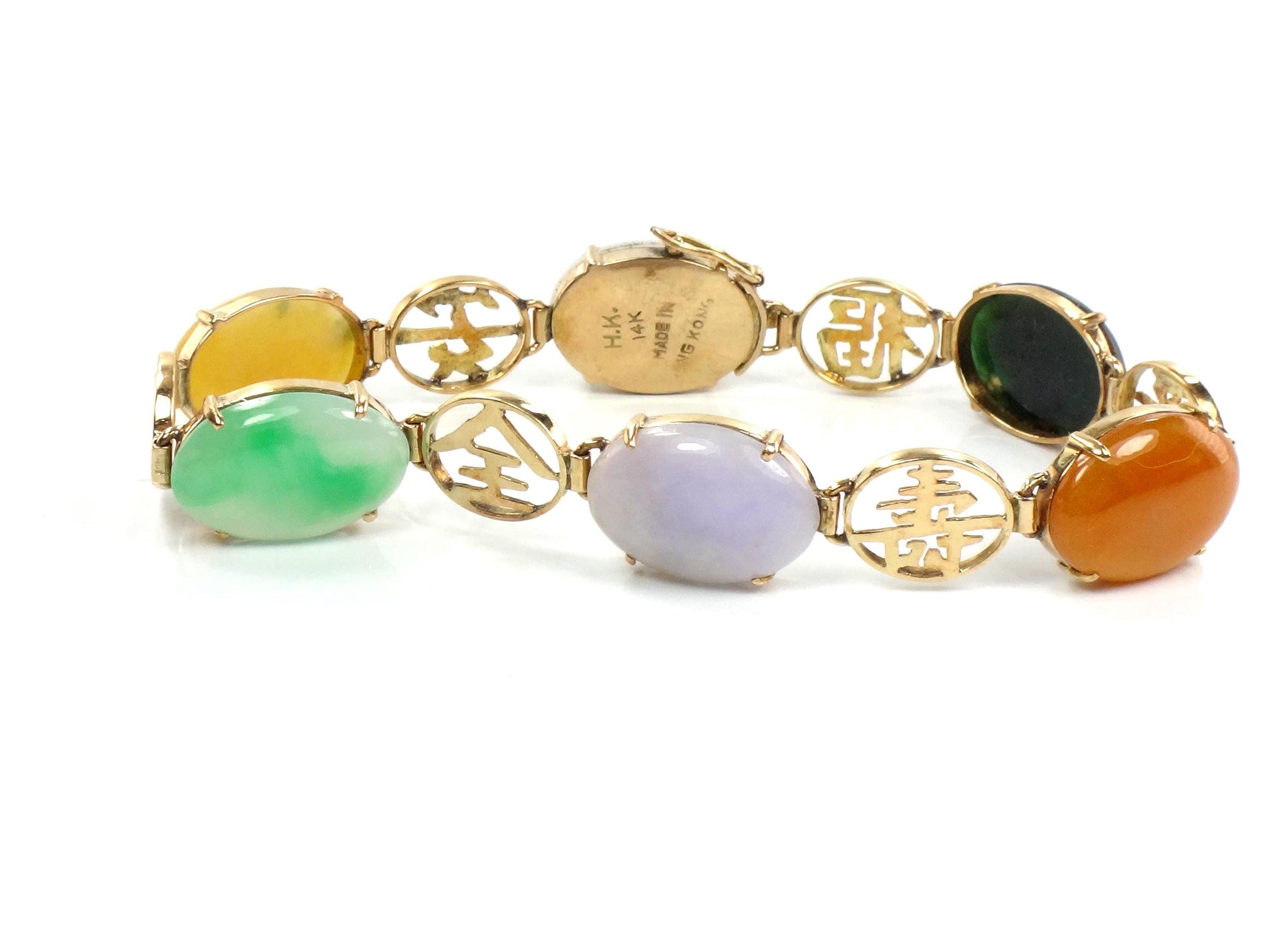 Vintage 14k Gold Jade & Onyx Bracelet, 7.25"-BelmarJewelers
