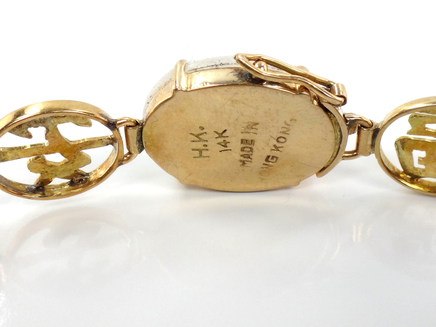 Vintage 14k Gold Jade & Onyx Bracelet, 7.25"-BelmarJewelers