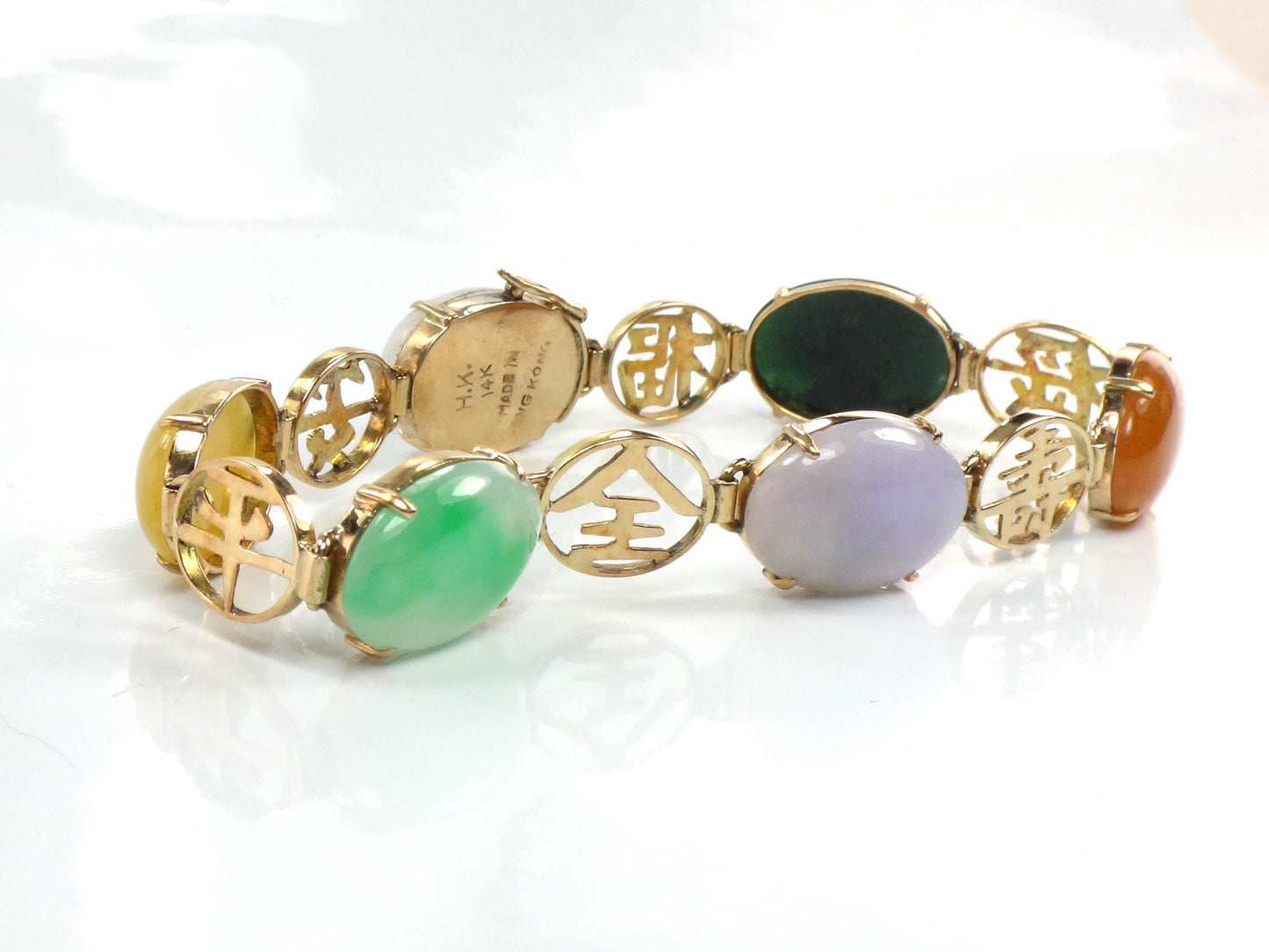 Vintage 14k Gold Jade & Onyx Bracelet, 7.25"-BelmarJewelers