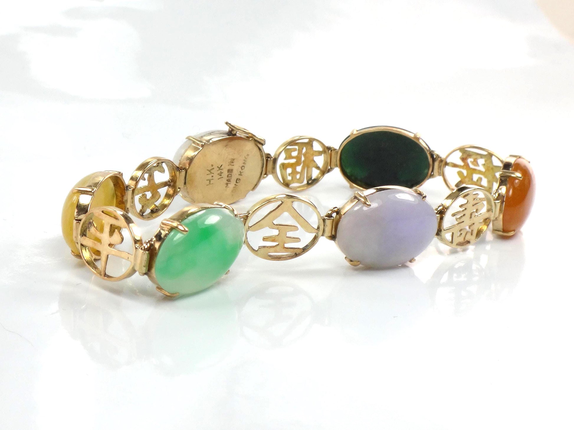 Vintage 14k Gold Jade & Onyx Bracelet, 7.25"-BelmarJewelers