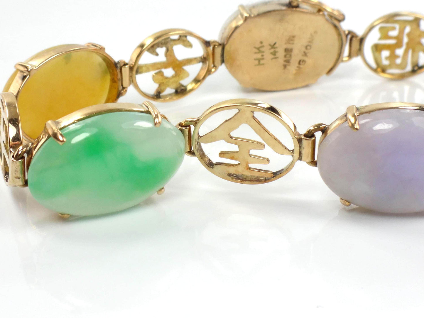 Vintage 14k Gold Jade & Onyx Bracelet, 7.25"-BelmarJewelers