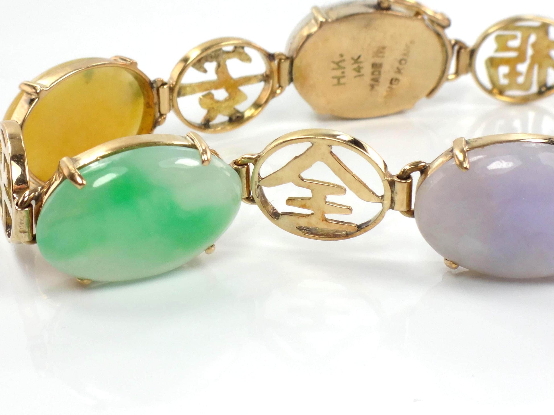 Vintage 14k Gold Jade & Onyx Bracelet, 7.25"-BelmarJewelers