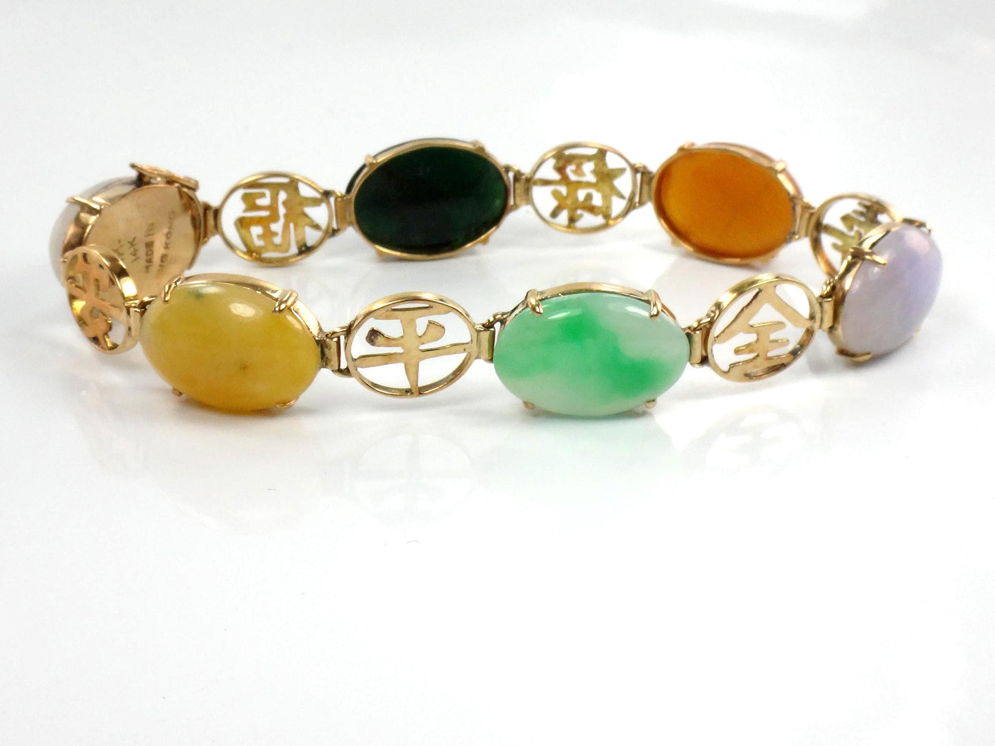 Vintage 14k Gold Jade & Onyx Bracelet, 7.25"-BelmarJewelers