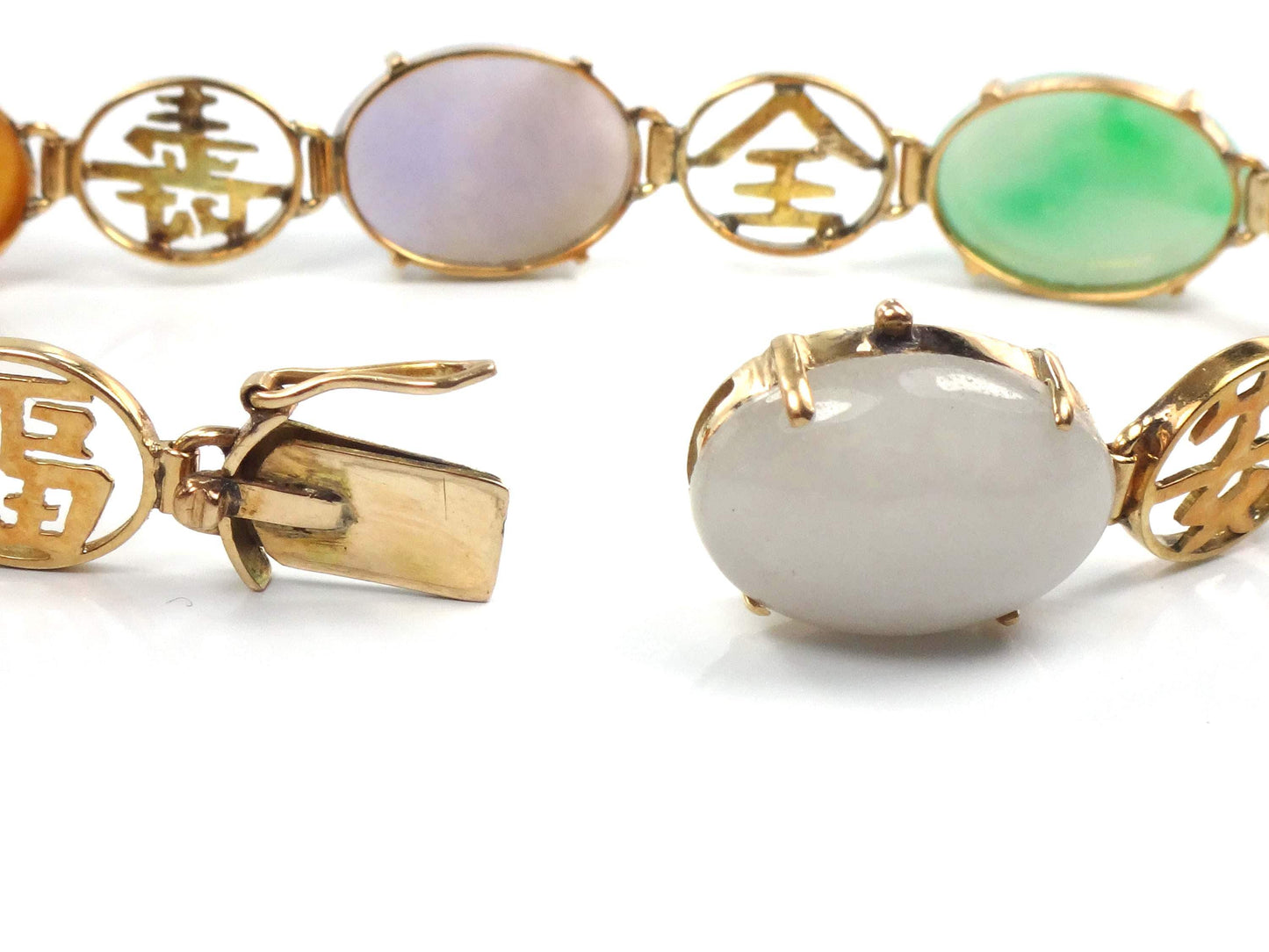 Vintage 14k Gold Jade & Onyx Bracelet, 7.25"-BelmarJewelers