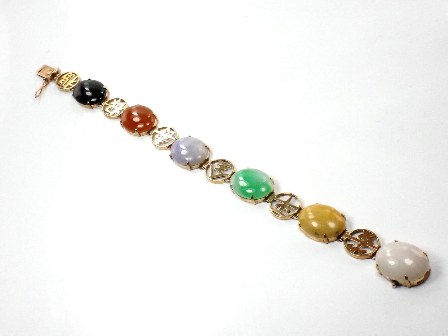 Vintage 14k Gold Jade & Onyx Bracelet, 7.25"-BelmarJewelers