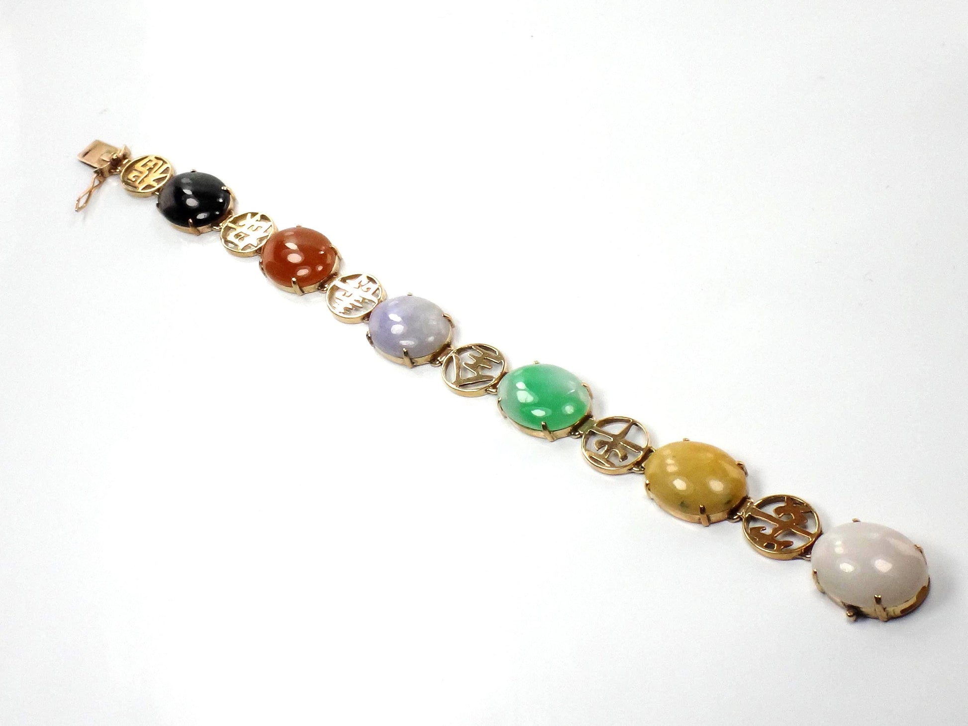 Vintage 14k Gold Jade & Onyx Bracelet, 7.25"-BelmarJewelers