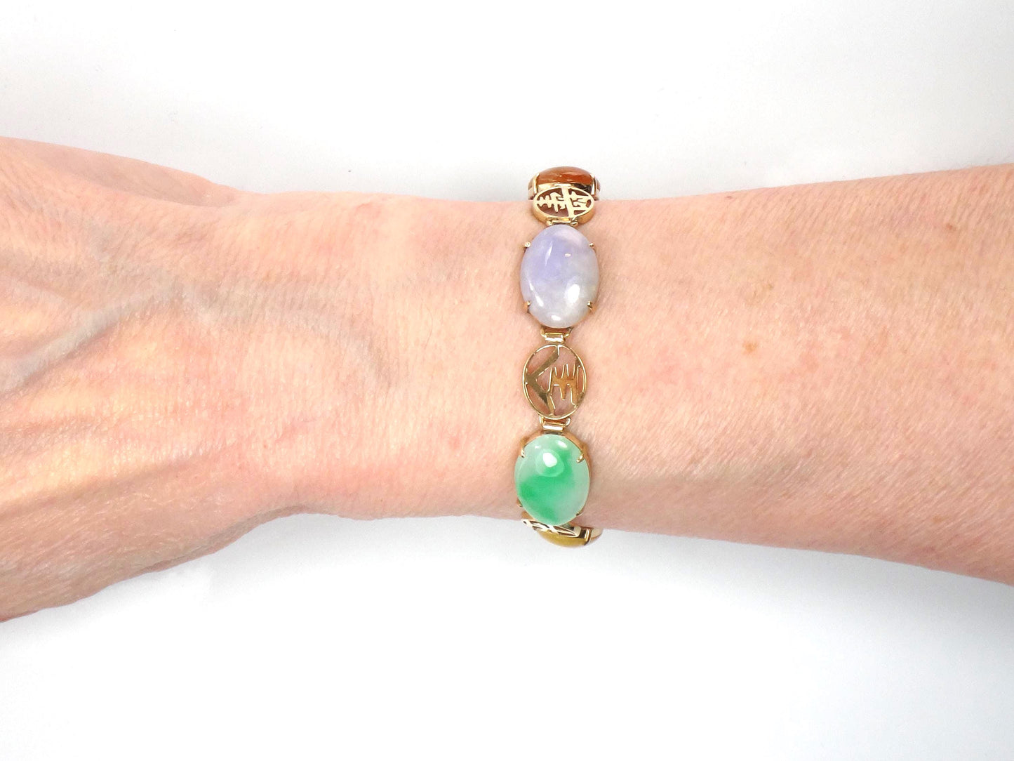Vintage 14k Gold Jade & Onyx Bracelet, 7.25"-BelmarJewelers