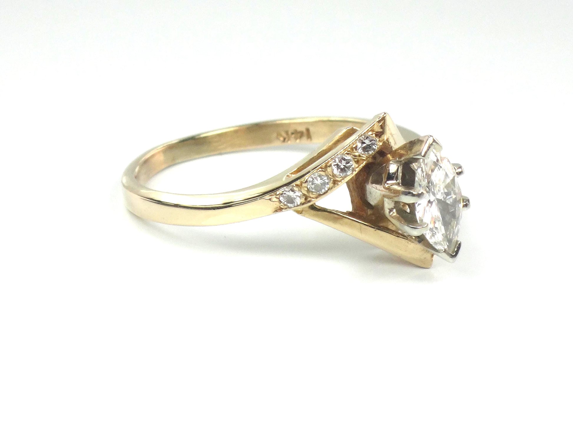 Vintage 14k Yellow Gold Marquise Diamond Engagement Ring - .40 CTS - Size 7