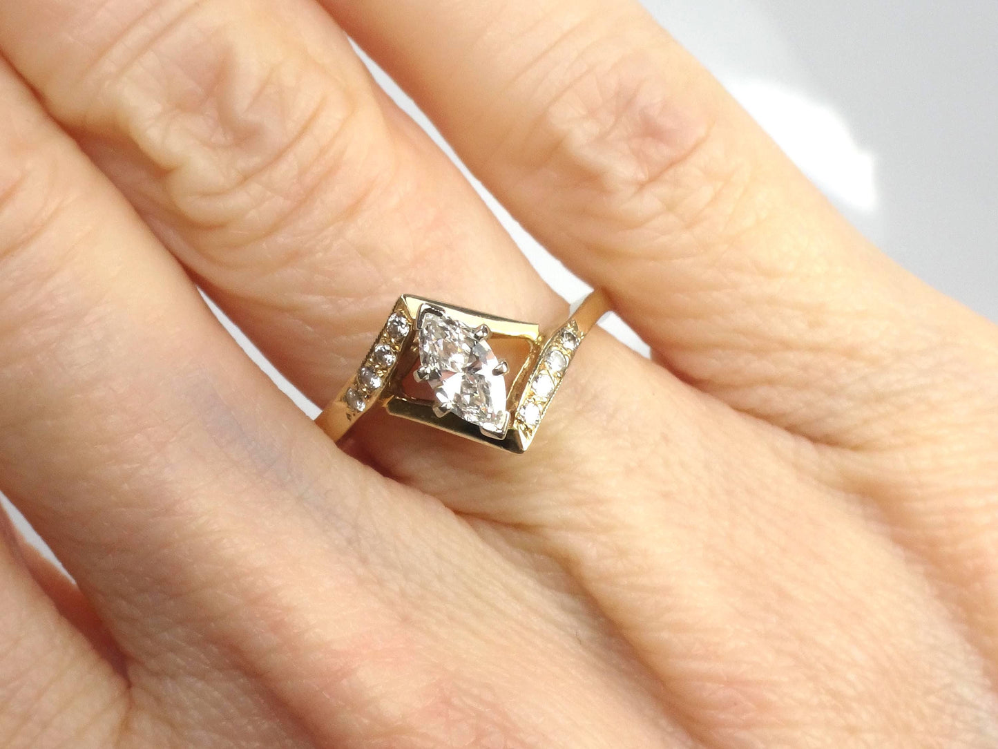 Vintage 14k Yellow Gold Marquise Diamond Engagement Ring - .40 CTS - Size 7