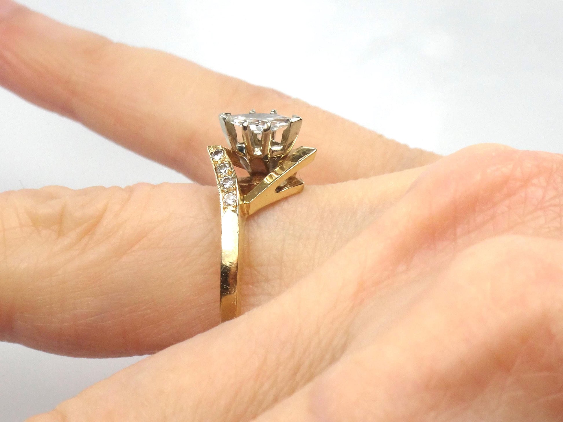 Vintage 14k Yellow Gold Marquise Diamond Engagement Ring - .40 CTS - Size 7