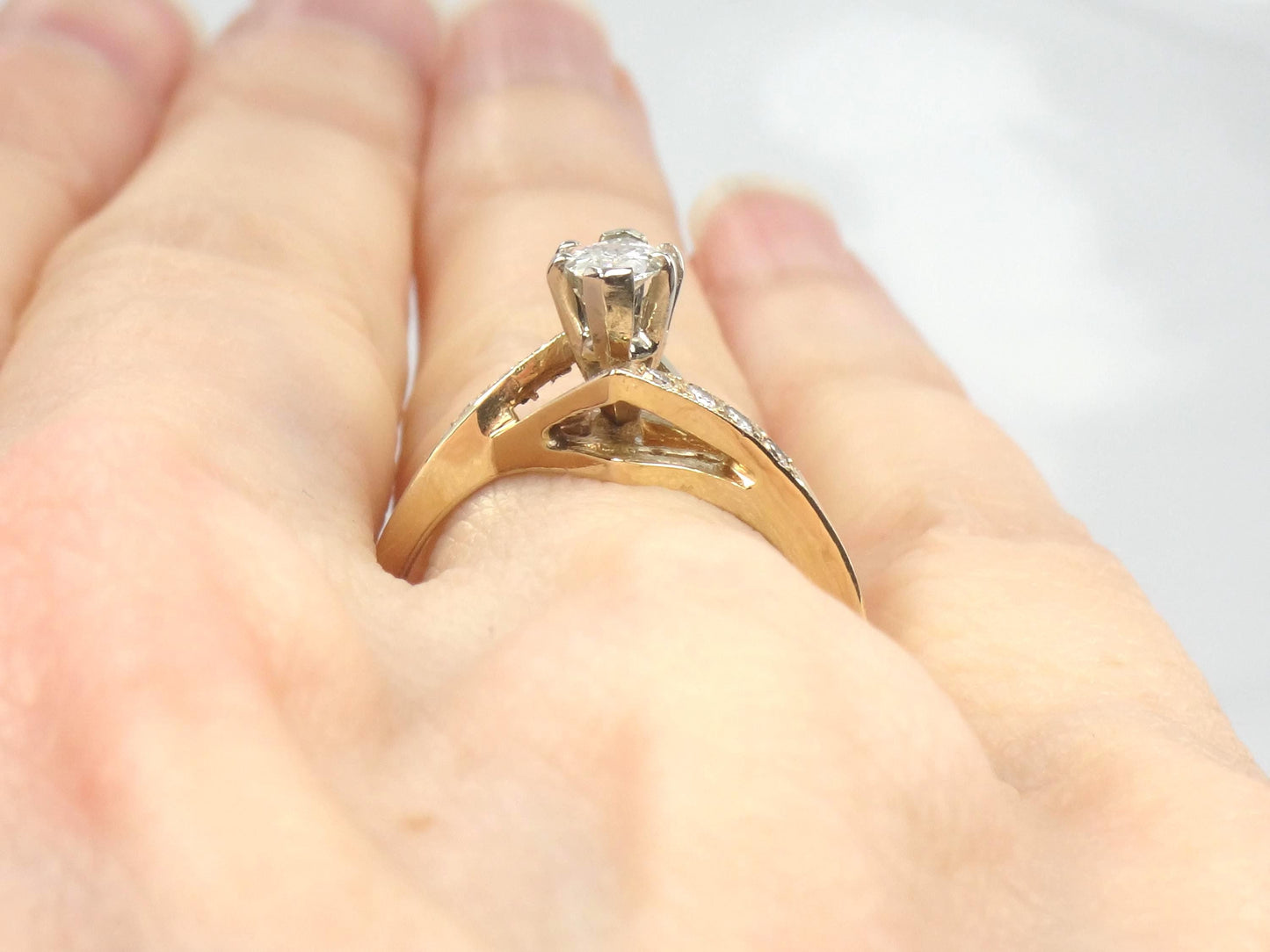 Vintage 14k Yellow Gold Marquise Diamond Engagement Ring - .40 CTS - Size 7