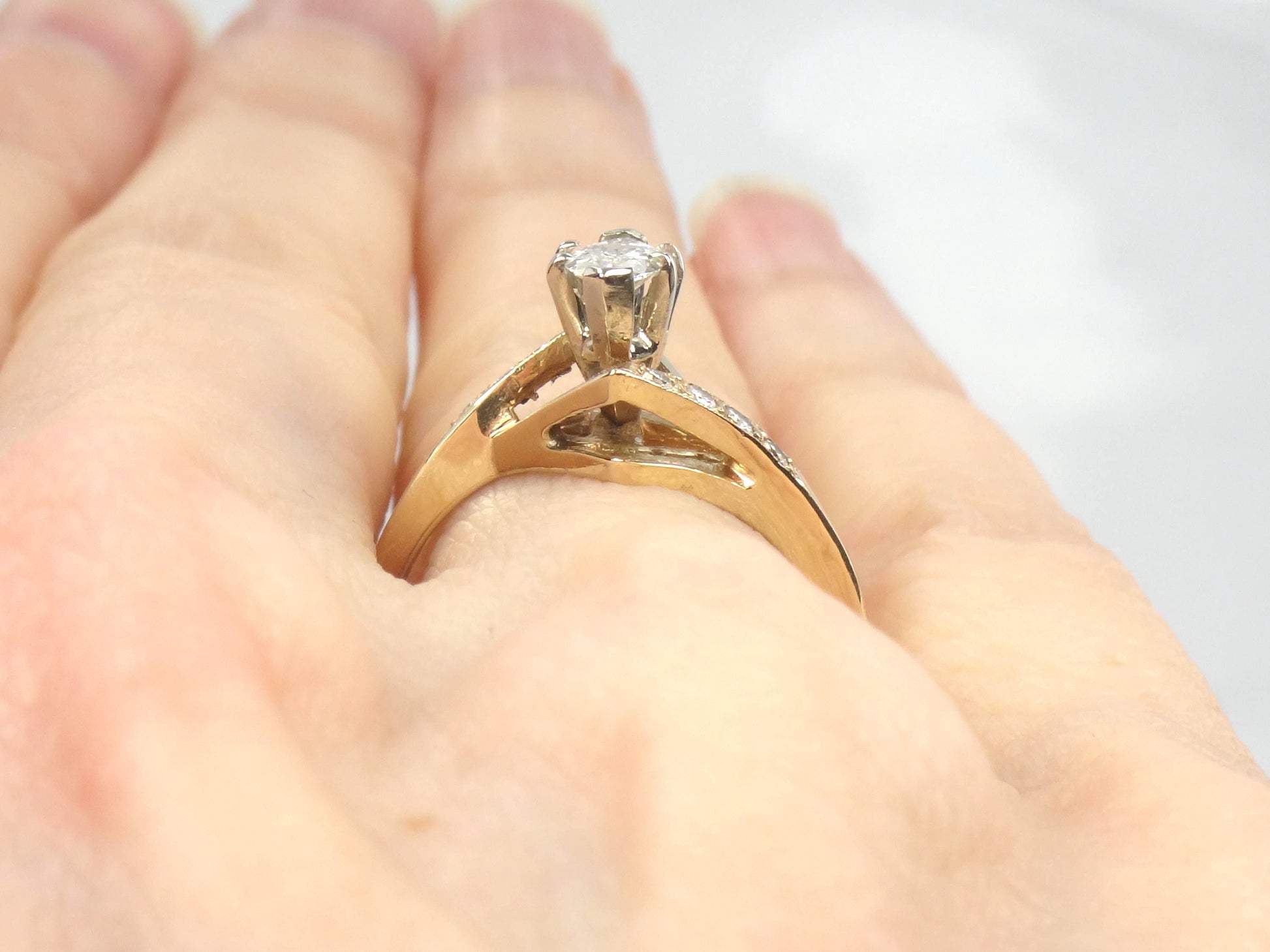 Vintage 14k Yellow Gold Marquise Diamond Engagement Ring - .40 CTS - Size 7