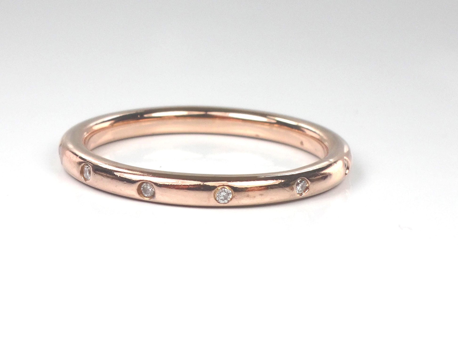 Vintage 14k Rose Gold Diamond Eternity Wedding Band, Size 7.75-BelmarJewelers
