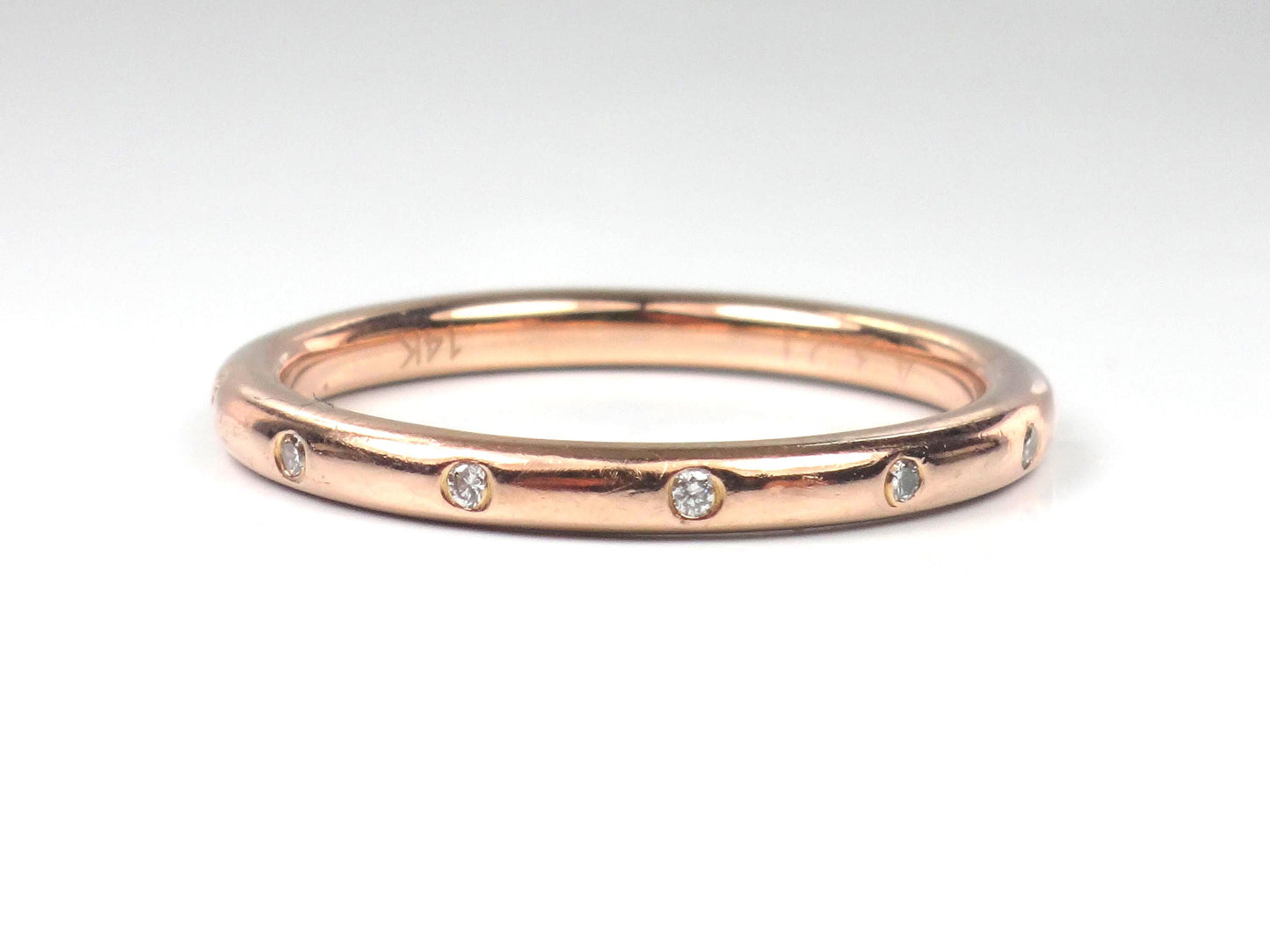 Vintage 14k Rose Gold Diamond Eternity Wedding Band, Size 7.75-BelmarJewelers