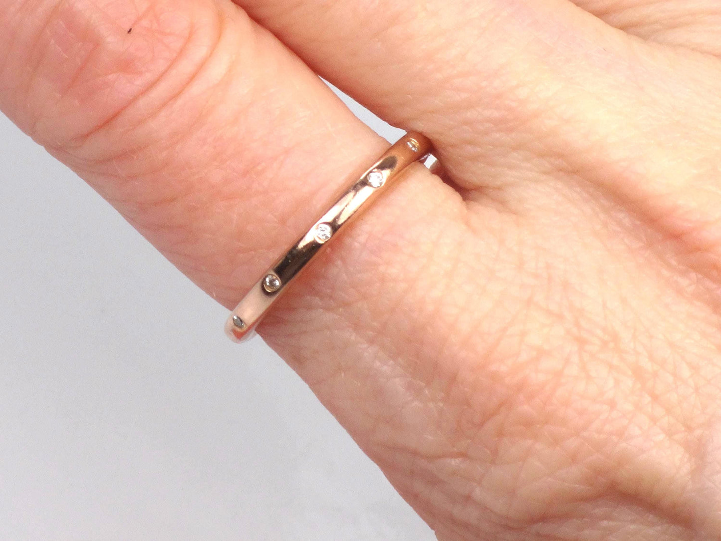 Vintage 14k Rose Gold Diamond Eternity Wedding Band, Size 7.75-BelmarJewelers