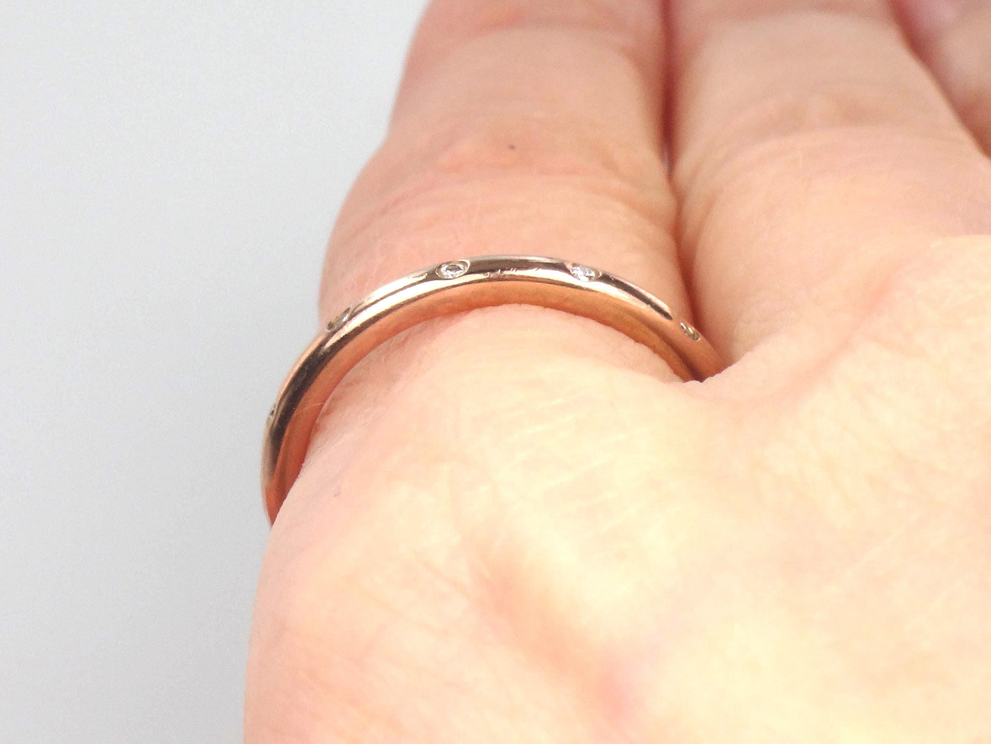 Vintage 14k Rose Gold Diamond Eternity Wedding Band, Size 7.75-BelmarJewelers