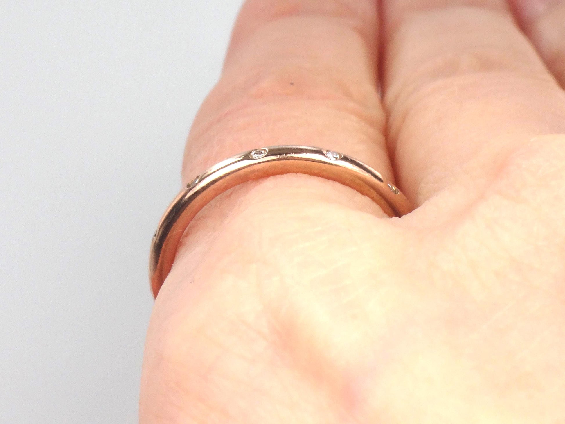 Vintage 14k Rose Gold Diamond Eternity Wedding Band, Size 7.75-BelmarJewelers