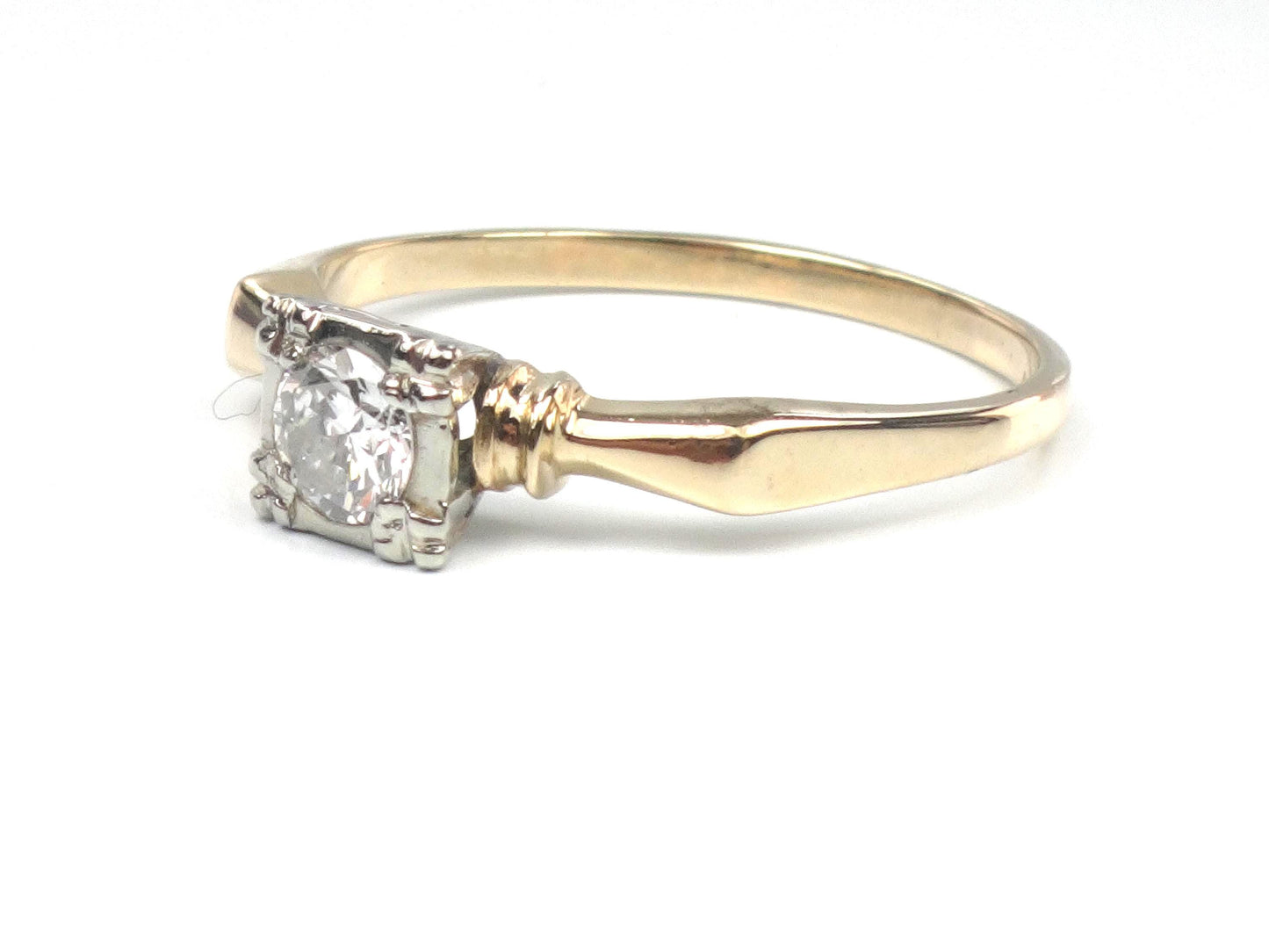 Vintage 14k Gold Diamond Solitaire Engagement Ring, .25 CT, 1950s, Size 6.25-BelmarJewelers