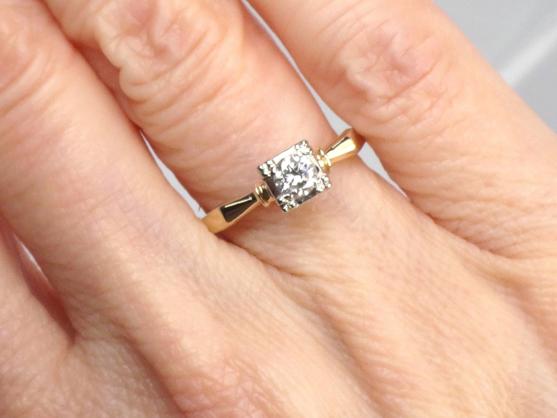 Vintage 14k Gold Diamond Solitaire Engagement Ring, .25 CT, 1950s, Size 6.25-BelmarJewelers