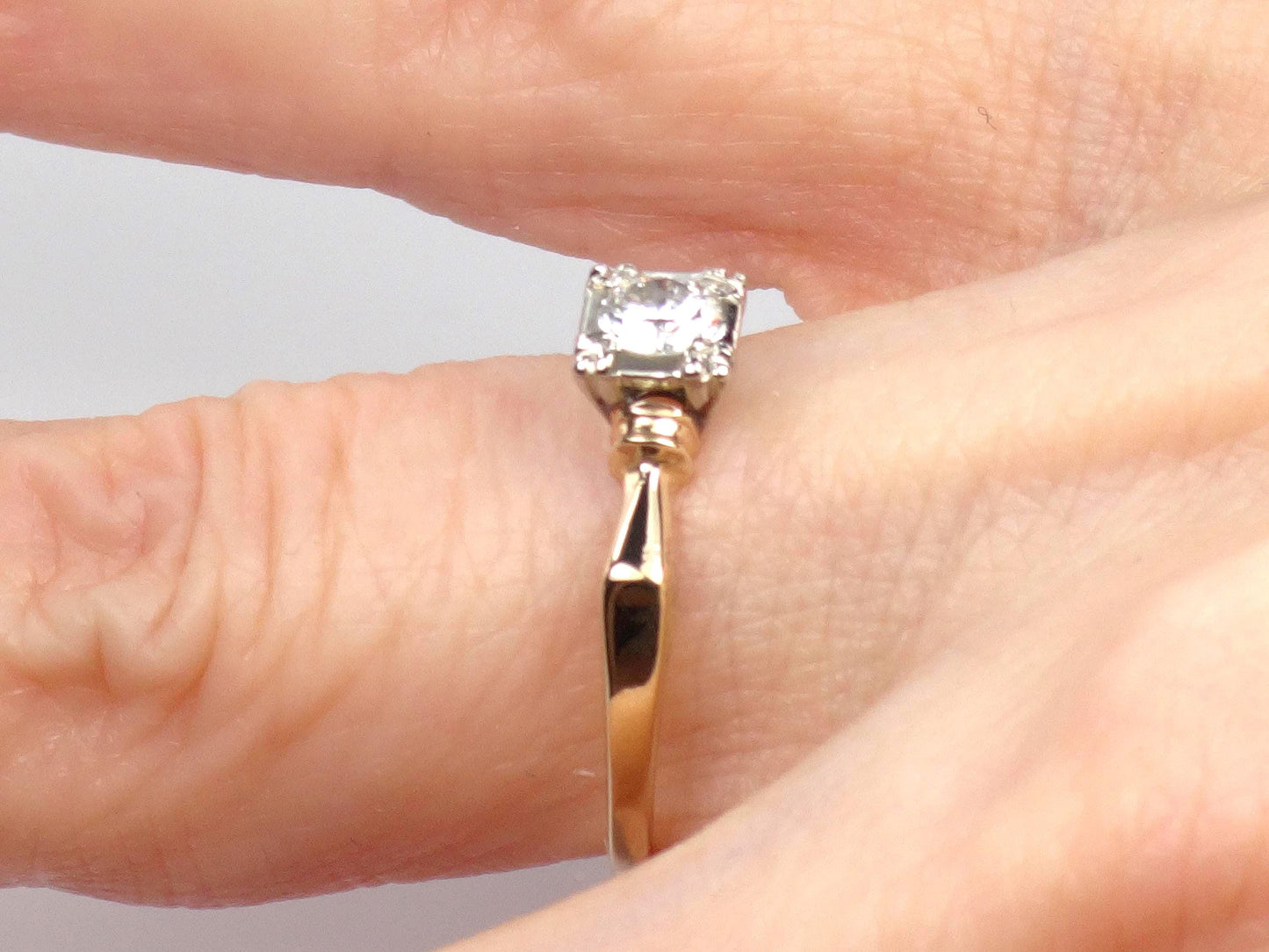 Vintage 14k Gold Diamond Solitaire Engagement Ring, .25 CT, 1950s, Size 6.25-BelmarJewelers
