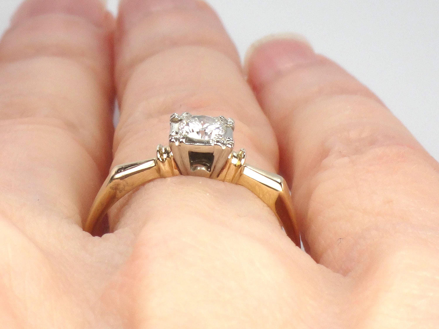 Vintage 14k Gold Diamond Solitaire Engagement Ring, .25 CT, 1950s, Size 6.25-BelmarJewelers