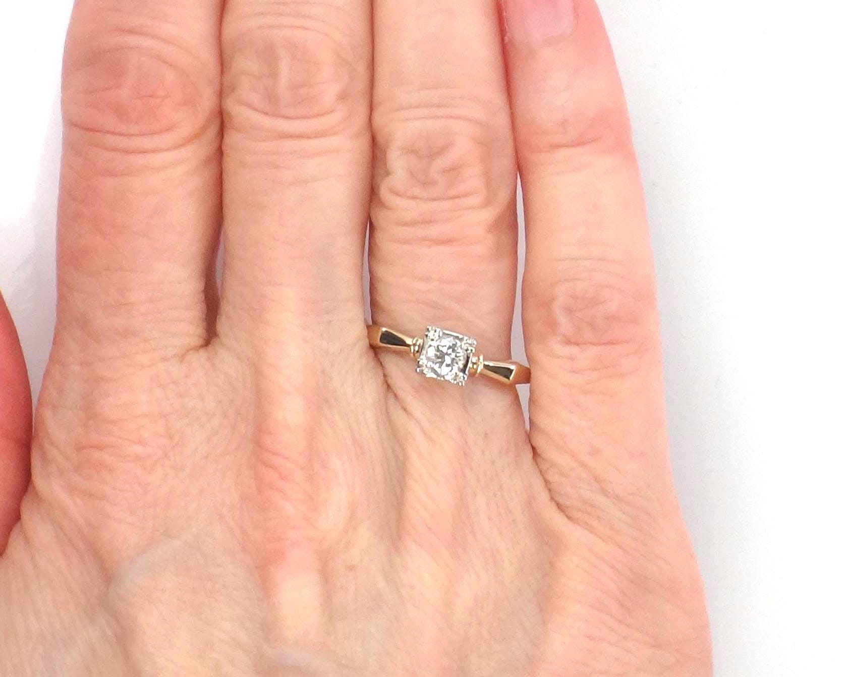 Vintage 14k Gold Diamond Solitaire Engagement Ring, .25 CT, 1950s, Size 6.25-BelmarJewelers