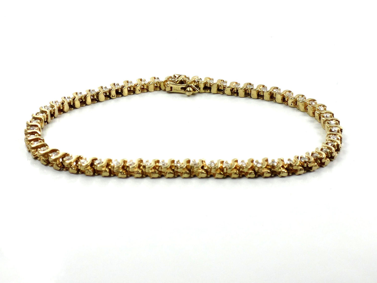 Vintage 14k Yellow Gold Diamond Tennis Bracelet, 1.25 CTS, 7 3/8"-BelmarJewelers