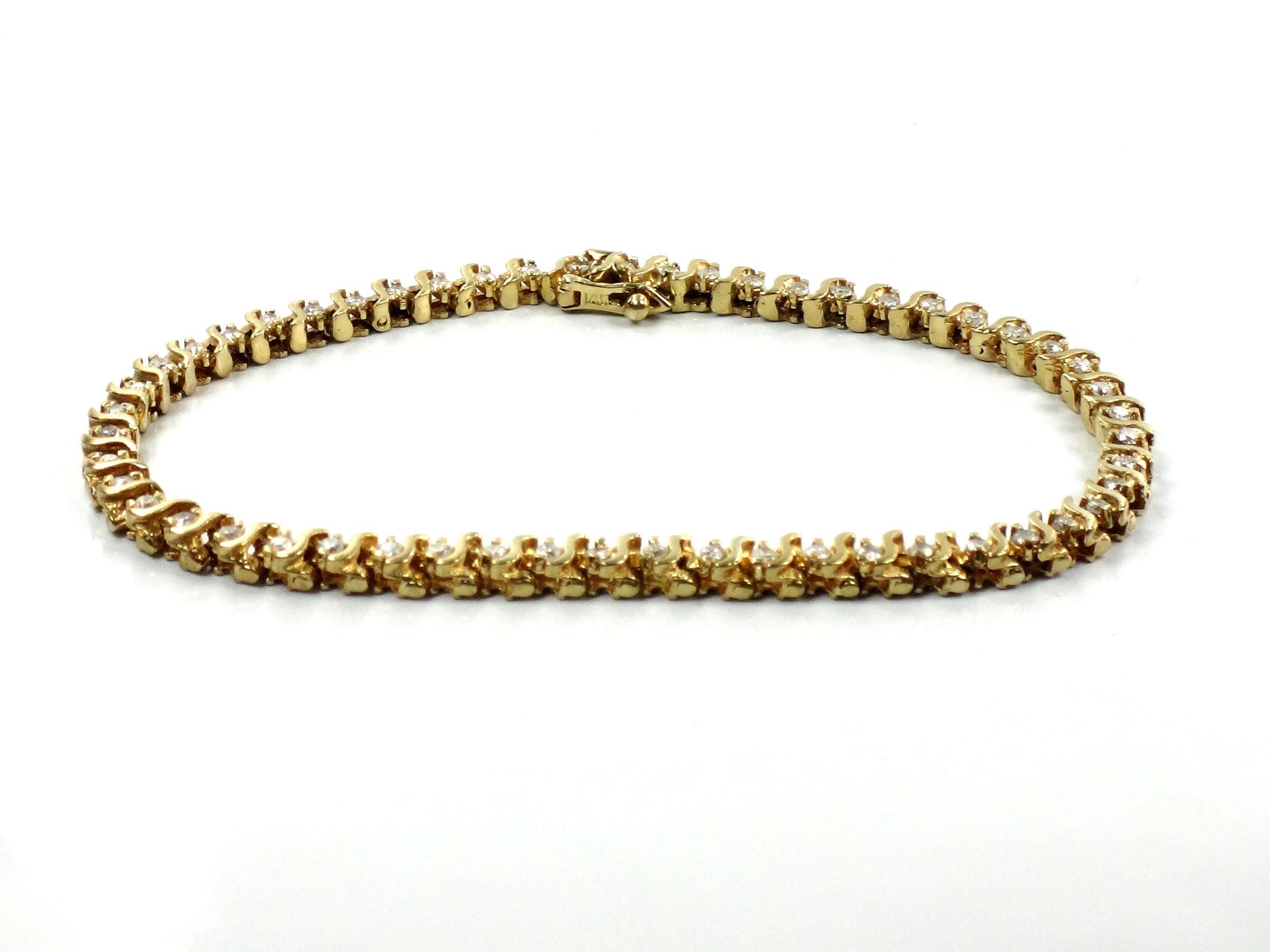 Vintage 14k Yellow Gold Diamond Tennis Bracelet, 1.25 CTS, 7 3/8"-BelmarJewelers
