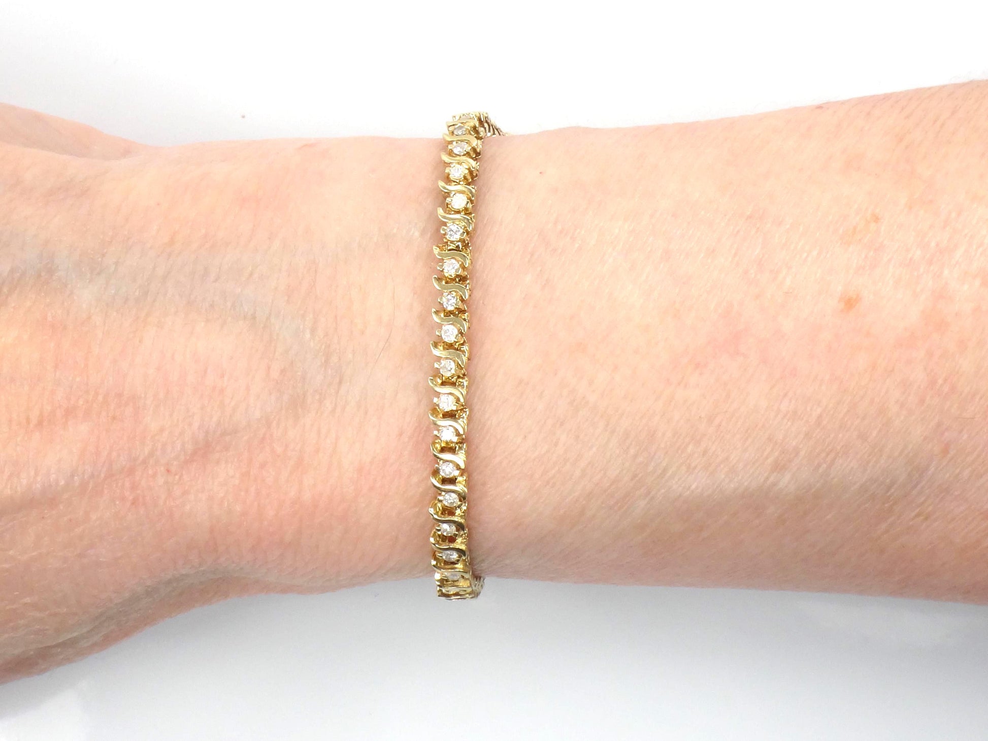 Vintage 14k Yellow Gold Diamond Tennis Bracelet, 1.25 CTS, 7 3/8"-BelmarJewelers