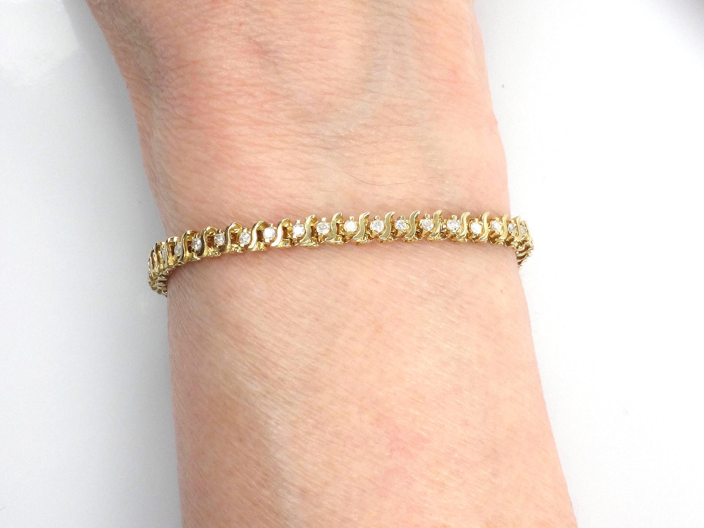 Vintage 14k Yellow Gold Diamond Tennis Bracelet, 1.25 CTS, 7 3/8"-BelmarJewelers
