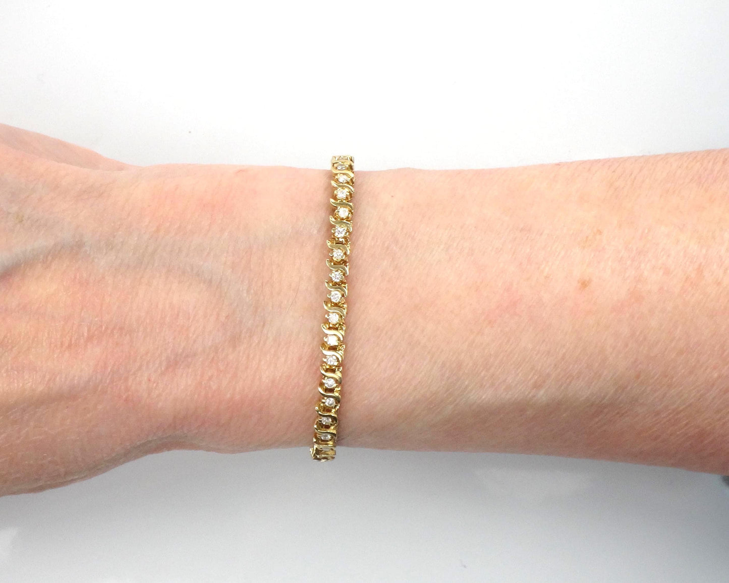 Vintage 14k Yellow Gold Diamond Tennis Bracelet, 1.25 CTS, 7 3/8"-BelmarJewelers