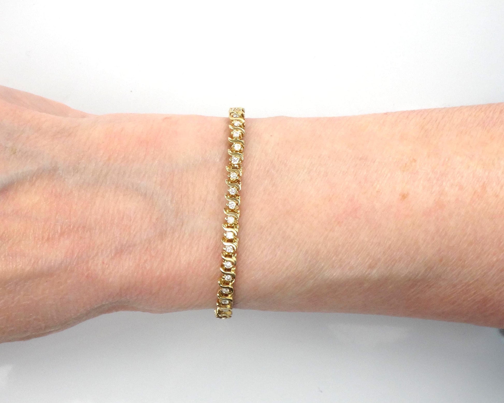 Vintage 14k Yellow Gold Diamond Tennis Bracelet, 1.25 CTS, 7 3/8"-BelmarJewelers