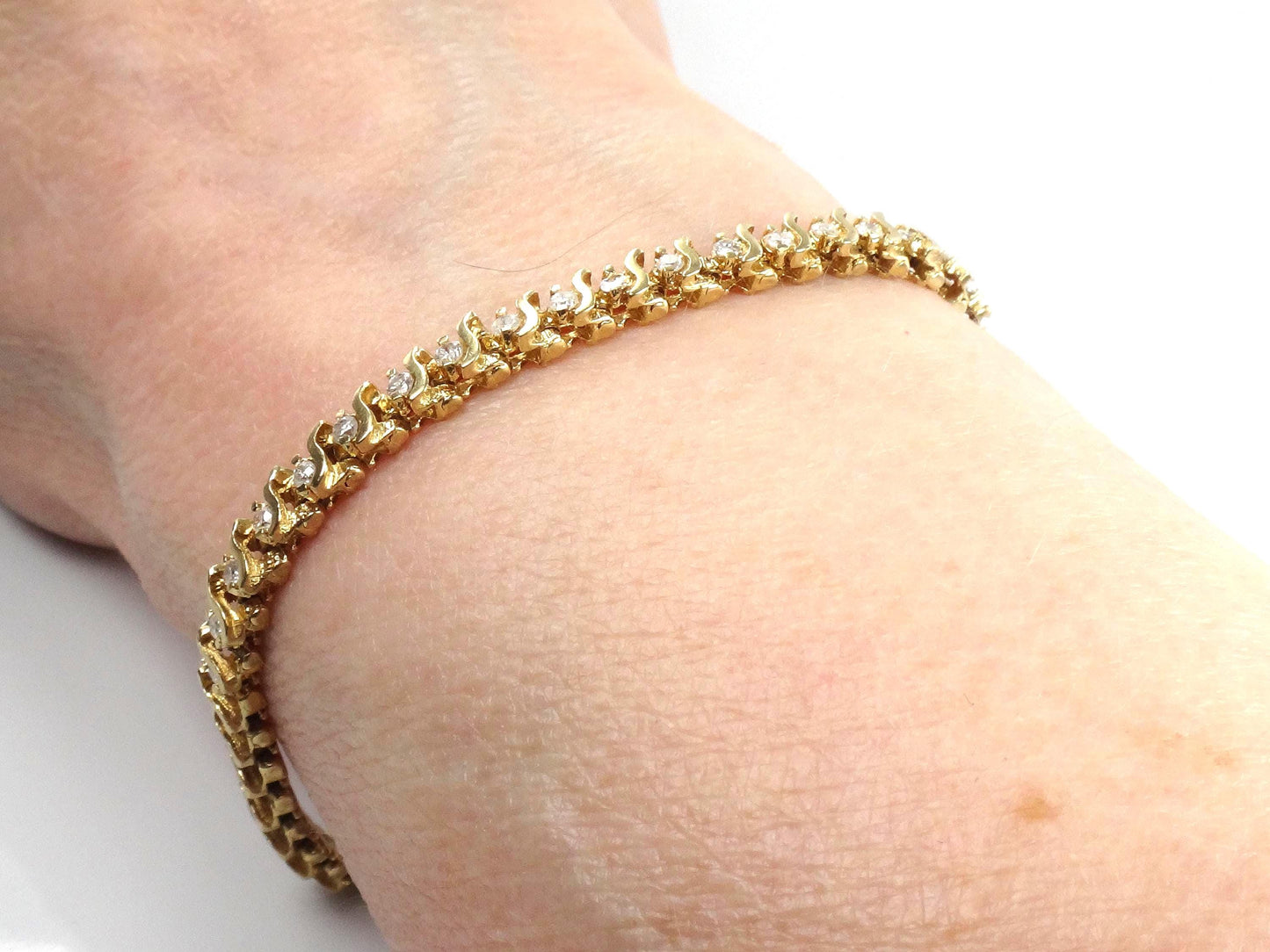 Vintage 14k Yellow Gold Diamond Tennis Bracelet, 1.25 CTS, 7 3/8"-BelmarJewelers