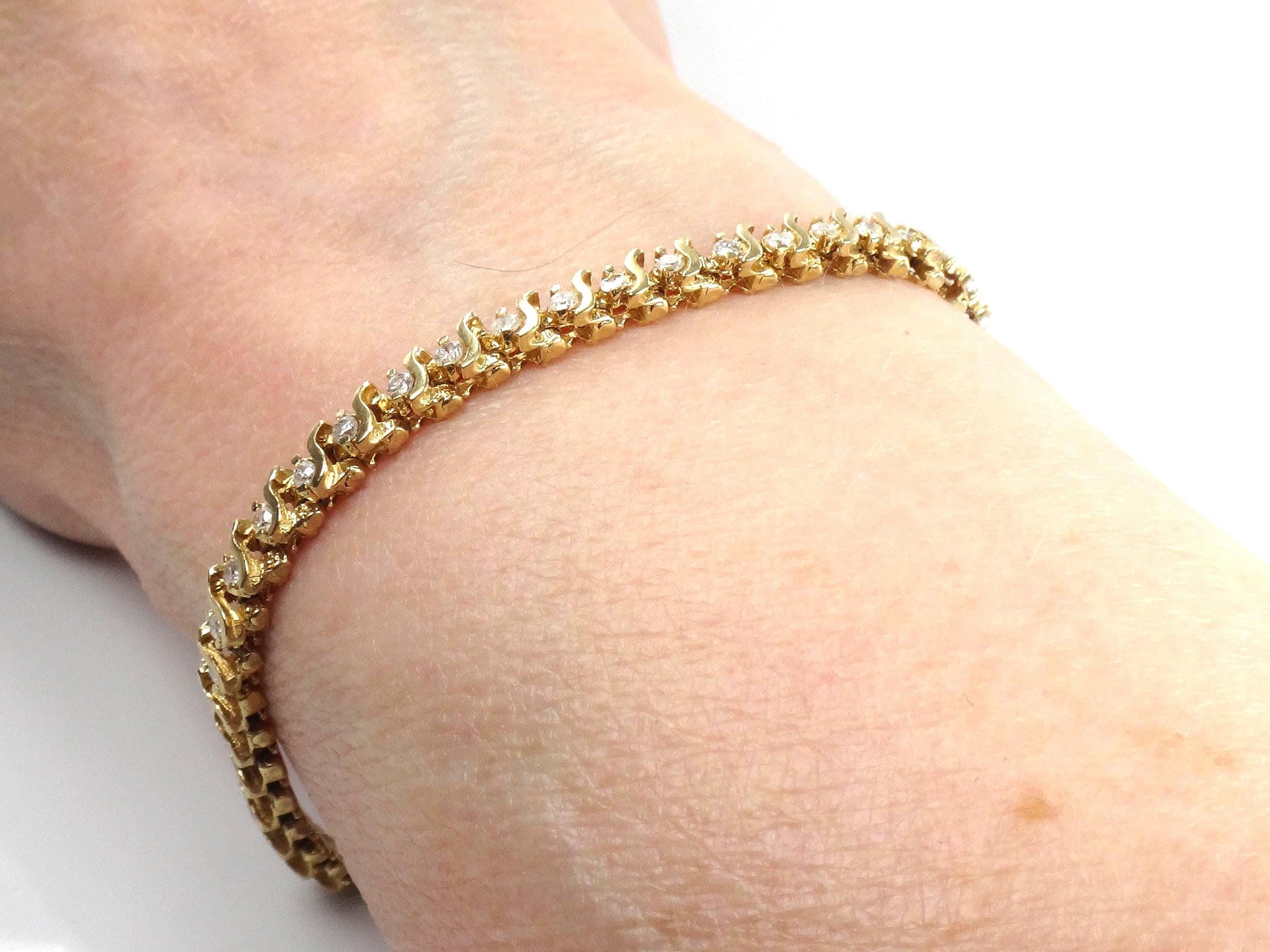 Vintage 14k Yellow Gold Diamond Tennis Bracelet, 1.25 CTS, 7 3/8"-BelmarJewelers